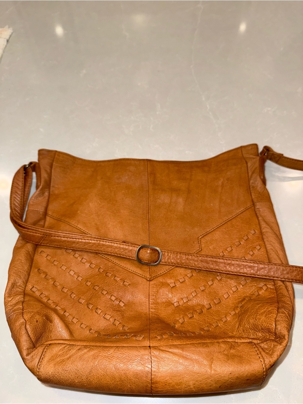 Everyday Tan Leather Crossbody Bag with Woven Accent
